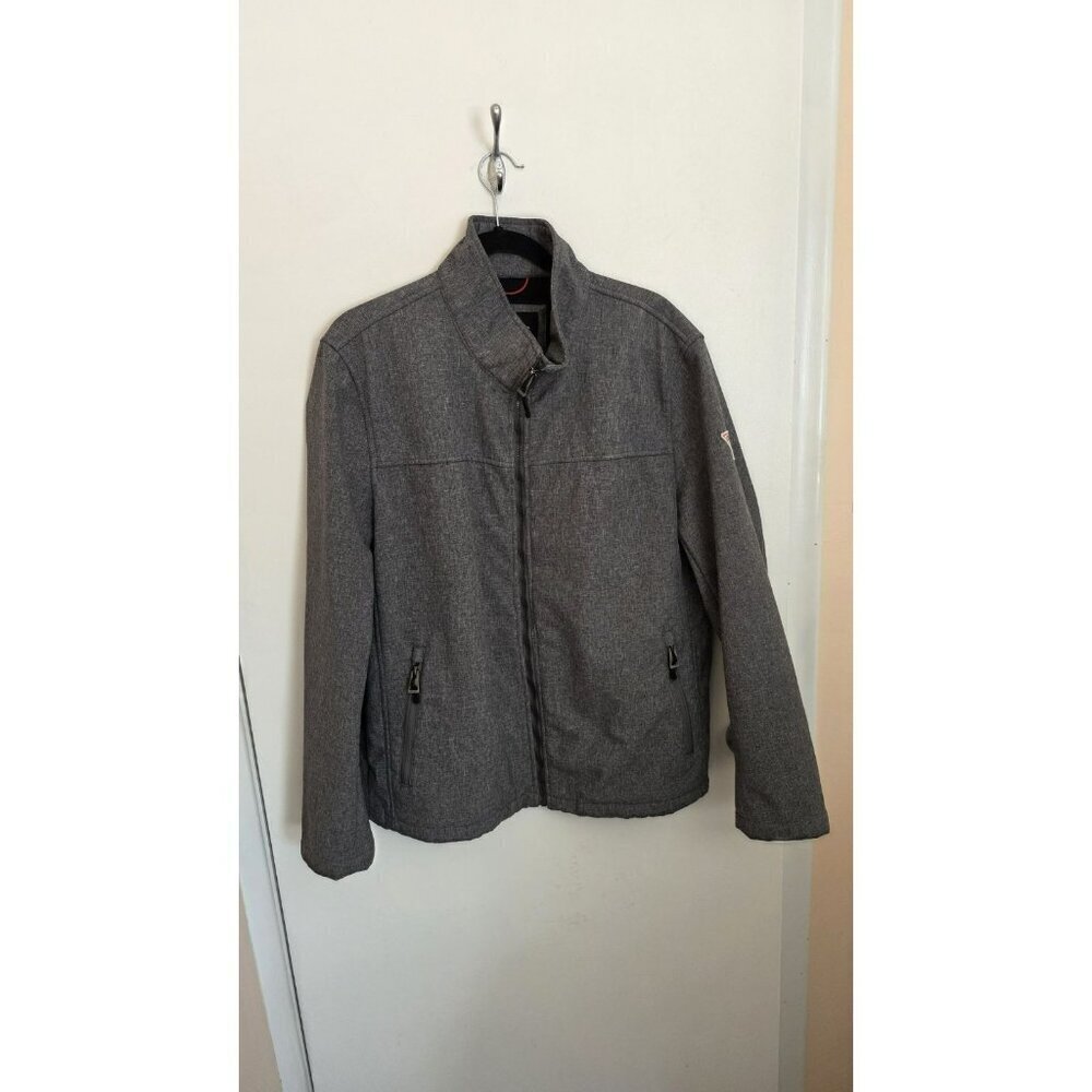 Guess Jacket Gray Mens Size Large Full Zip Soft Shell Lined Logo Preppy Golf Y2K